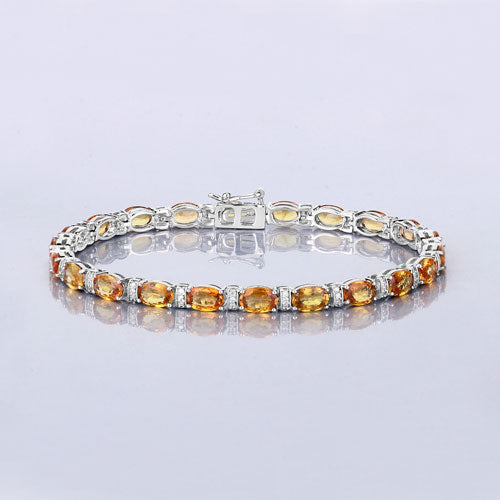 Pulsera de 12.33 quilates de zafiros naranjas genuinos y diamantes blancos en oro blanco de 14 quilates