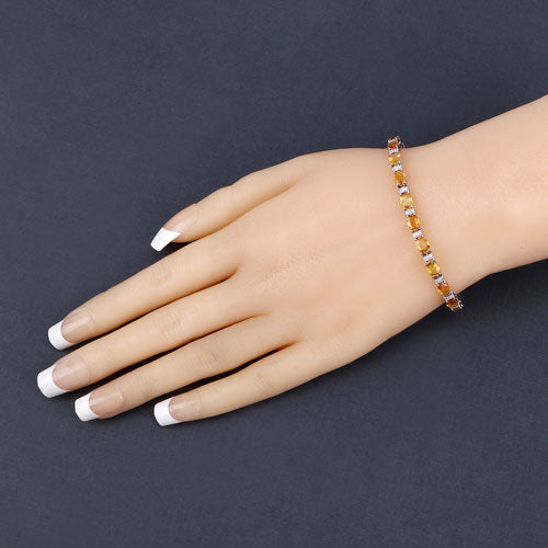 Pulsera de 12.33 quilates de zafiros naranjas genuinos y diamantes blancos en oro blanco de 14 quilates