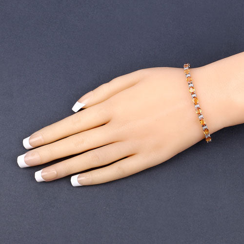 Pulsera de oro blanco de 14 quilates con zafiro naranja genuino de 16,73 quilates y diamantes blancos