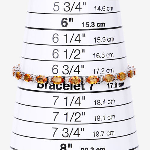 Pulsera de oro blanco de 14 quilates con zafiro naranja genuino de 16,73 quilates y diamantes blancos