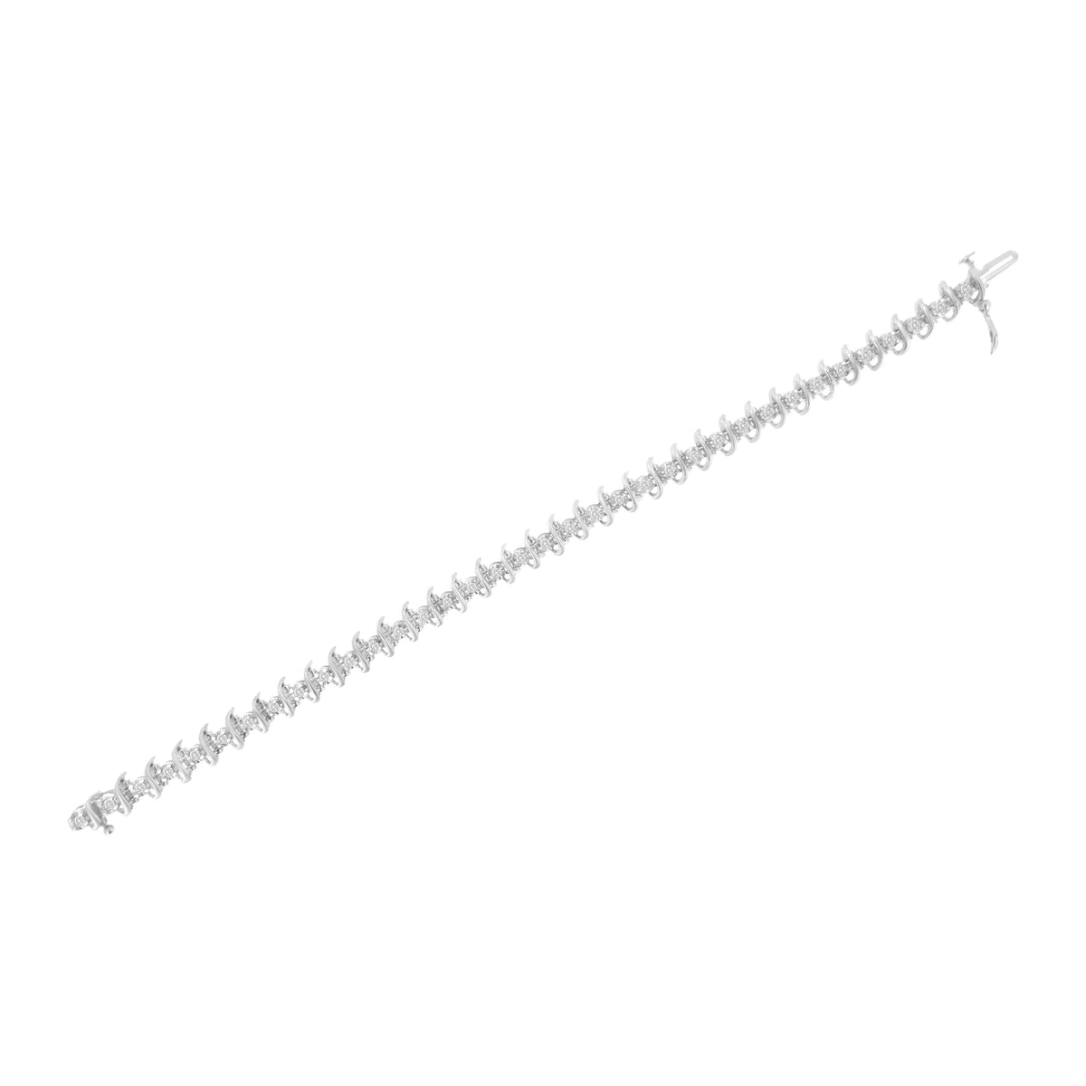 Pulsera de eslabones de plata de ley .925 con diamantes engarzados de 1 quilate (I-J, I1-I2) - 7.25"