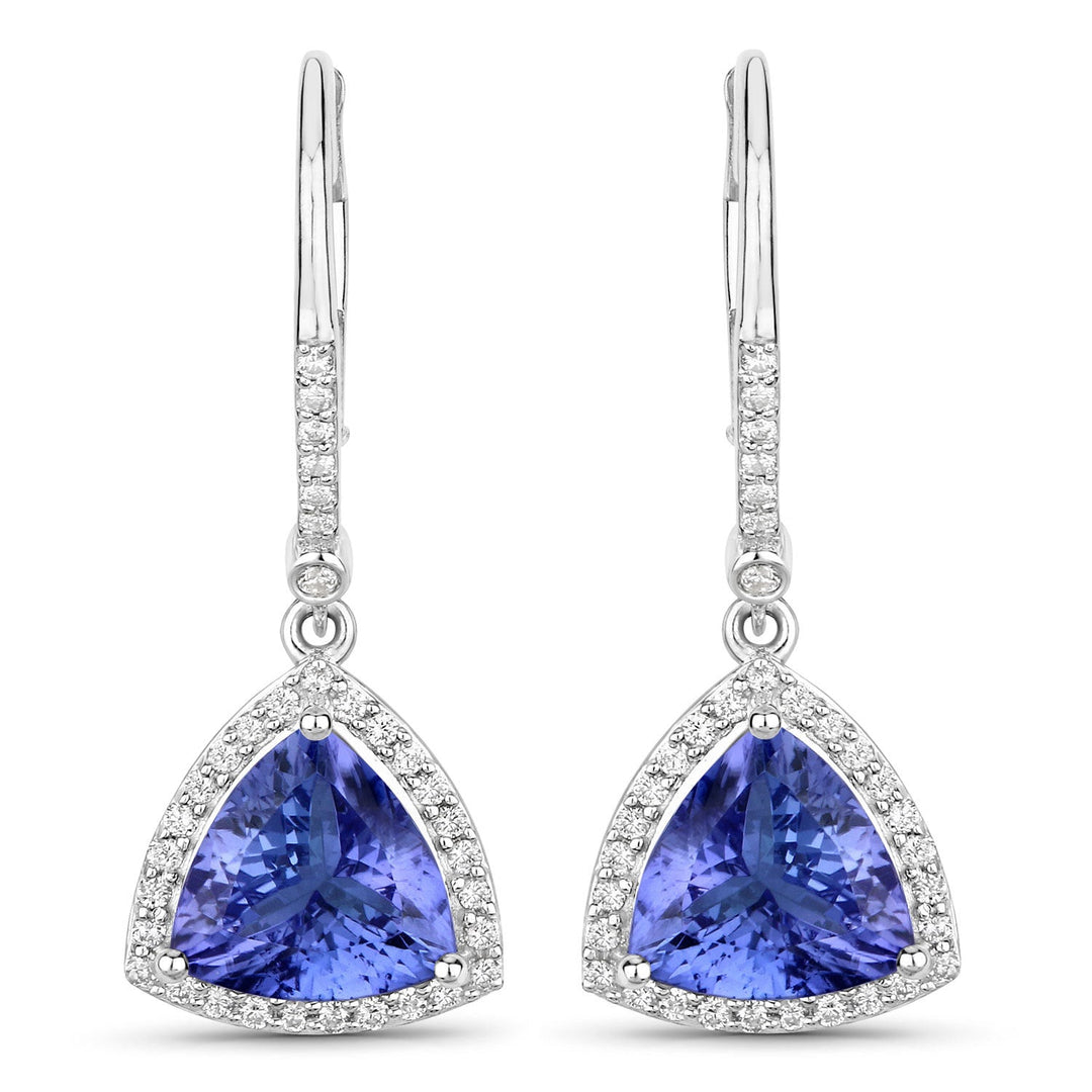 Pendientes de oro blanco de 14K con tanzanita genuina de 4,61 quilates y diamantes blancos