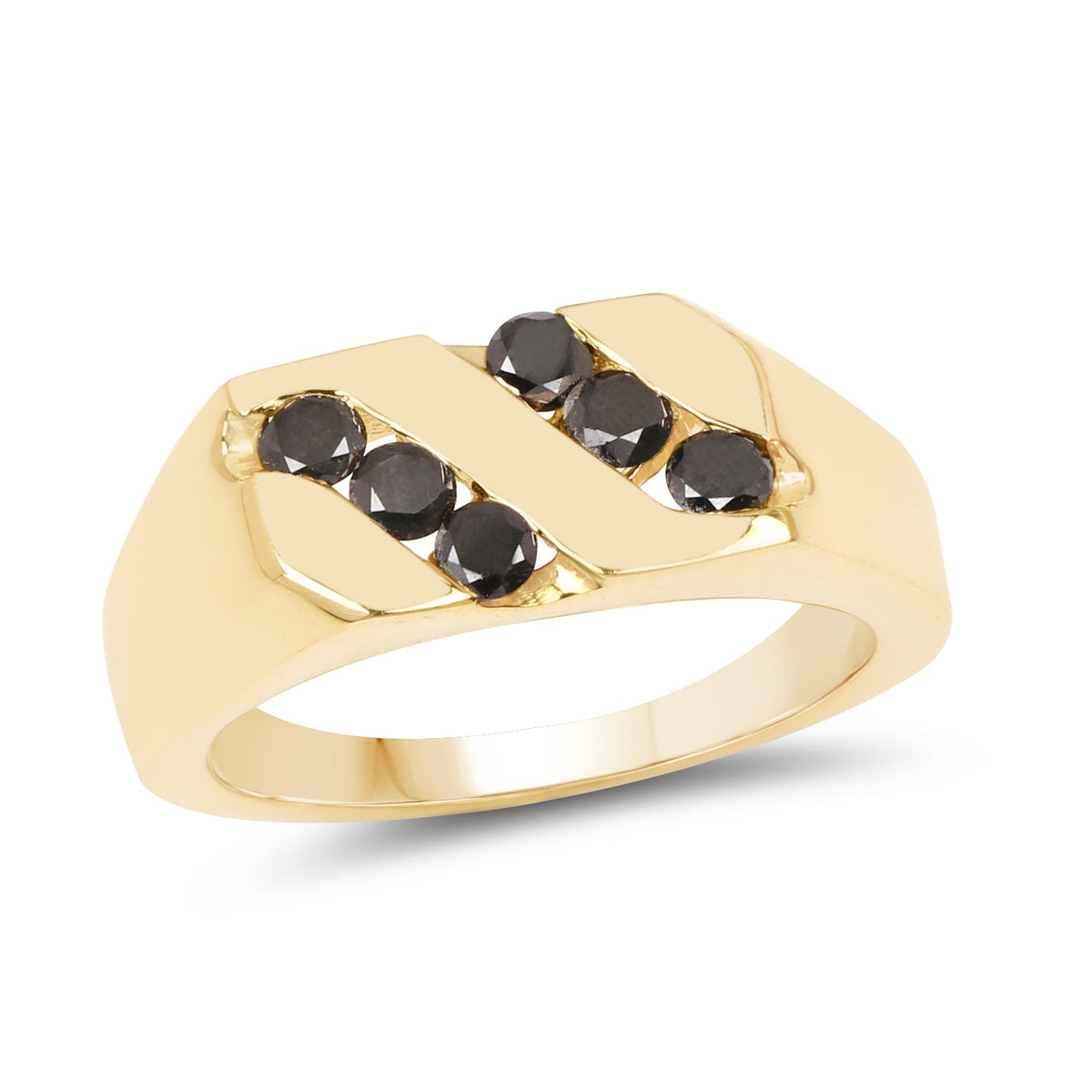 Anillo de plata de ley .925 con baño de oro amarillo de 14 quilates y diamante negro auténtico de 0,60 quilates