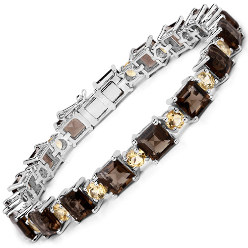 23.46 quilates genuino cuarzo ahumado y citrino pulsera de plata de ley .925
