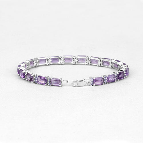 Pulsera de 21,84 quilates de amatista genuina y granate rodolita de plata de ley .925