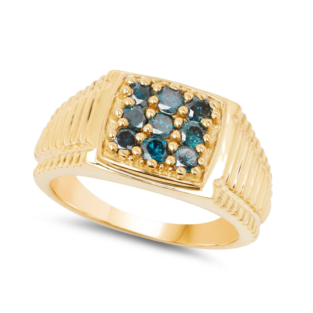 14K Yellow Gold Plated 0.63 Carat Genuine Blue Diamond .925 Sterling Silver Ring