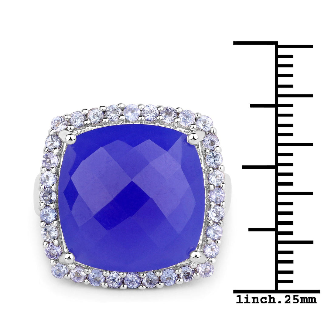 Anillo de plata de ley .925 con calcedonia azul genuina de 11.56 quilates y tanzanita