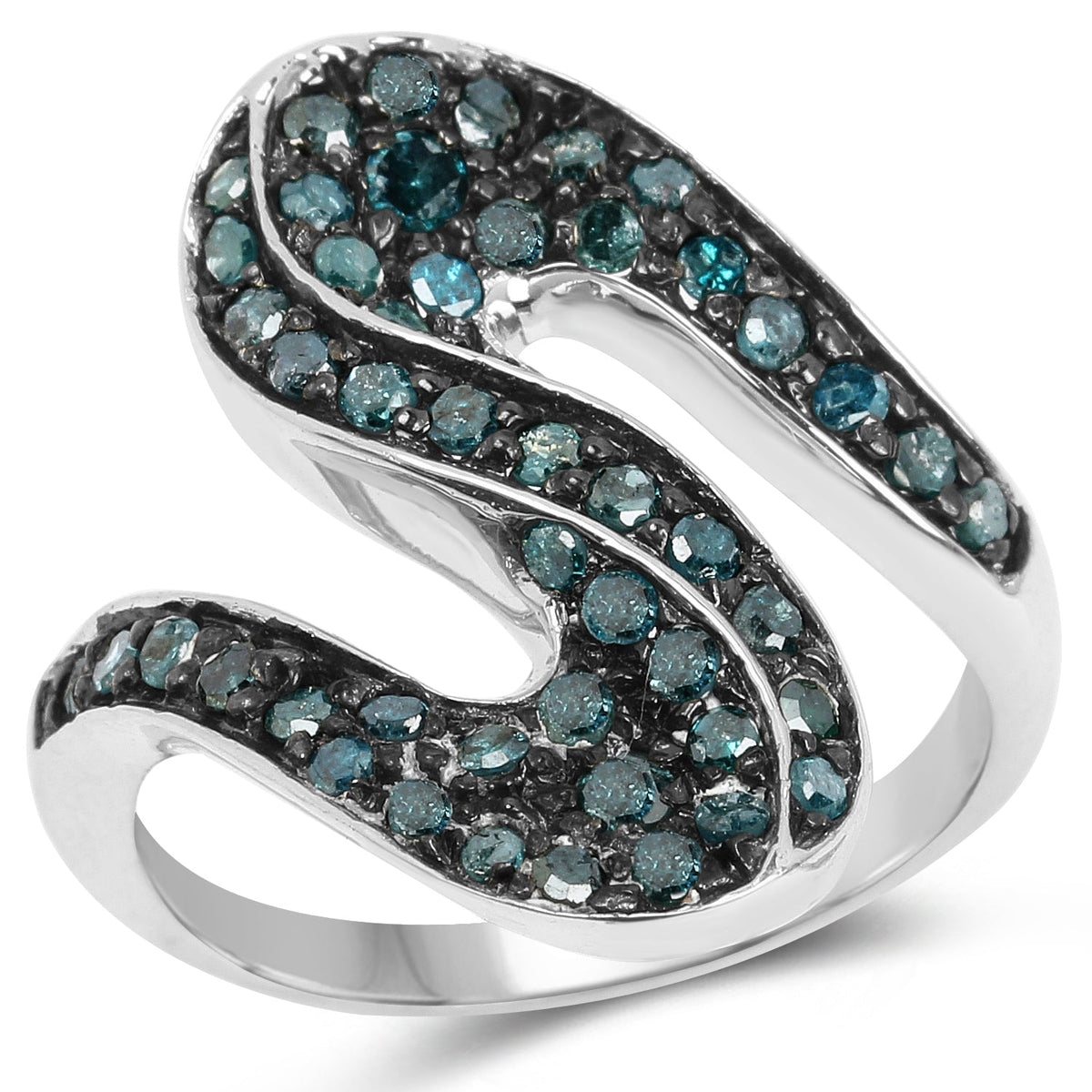 Anillo de plata de ley .925 con diamante azul auténtico de 0.76 quilates