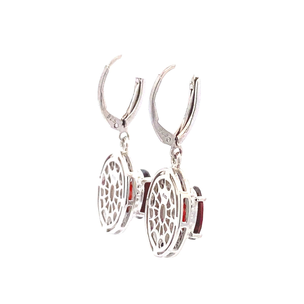 Pendientes colgantes de plata de ley con granate y diamantes de 0,38 qt