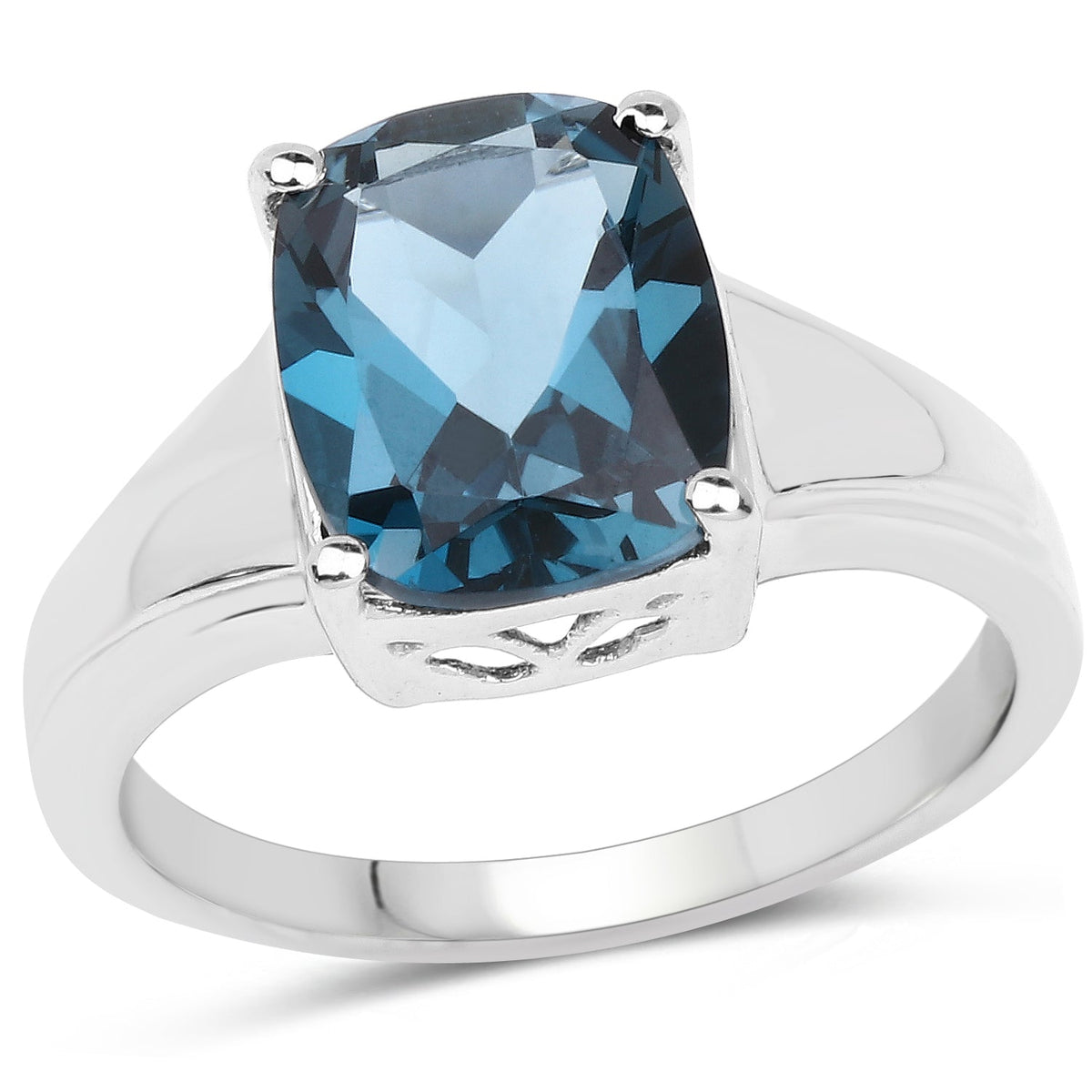 Anillo de plata de ley .925 con topacio azul Londres auténtico de 3.50 quilates