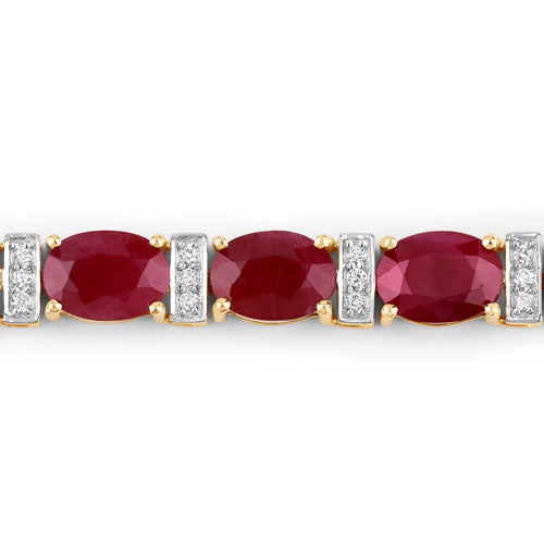 Pulsera de oro amarillo de 14K con rubí genuino de 16,52 quilates y diamantes blancos