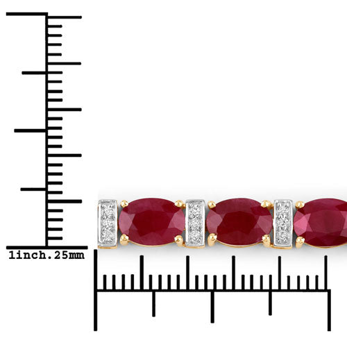 Pulsera de oro amarillo de 14K con rubí genuino de 16,52 quilates y diamantes blancos