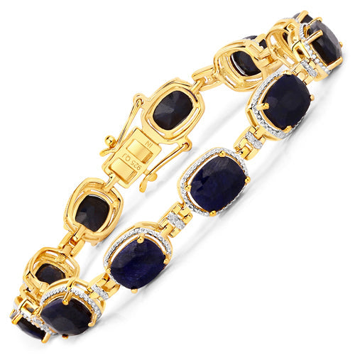 Pulsera de zafiros teñidos de 21,11 quilates y diamantes blancos en plata de ley .925