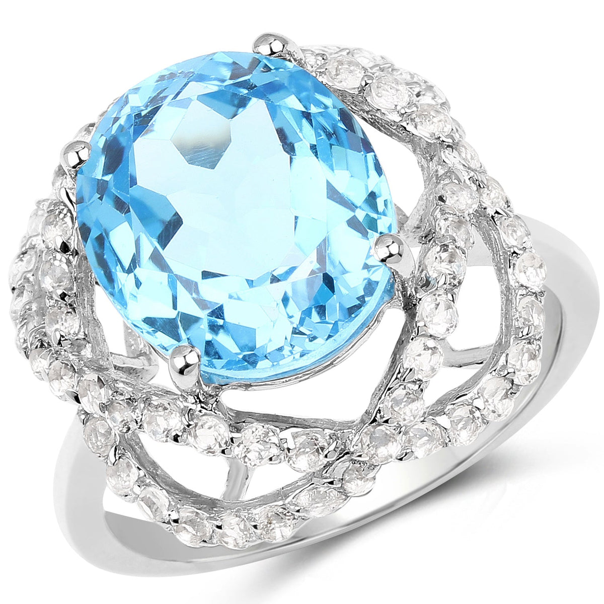 Anillo de plata de ley .925 con topacio azul suizo y topacio blanco genuino de 7.32 quilates