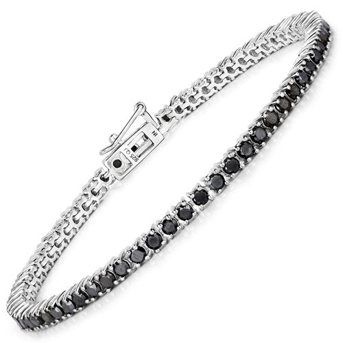 Brazalete de plata de ley .925 con diamante negro auténtico de 3,15 quilates