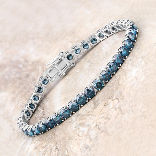 Pulsera de oro blanco de 14K con diamantes azules auténticos de 14,33 quilates