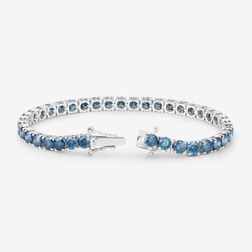 Pulsera de oro blanco de 14K con diamantes azules auténticos de 14,33 quilates