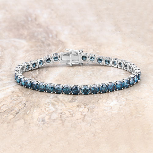 Pulsera de oro blanco de 14K con diamantes azules auténticos de 14,33 quilates