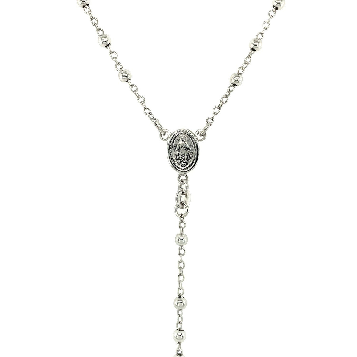 Cadena fina de rosario y collar de cuentas en plata esterlina