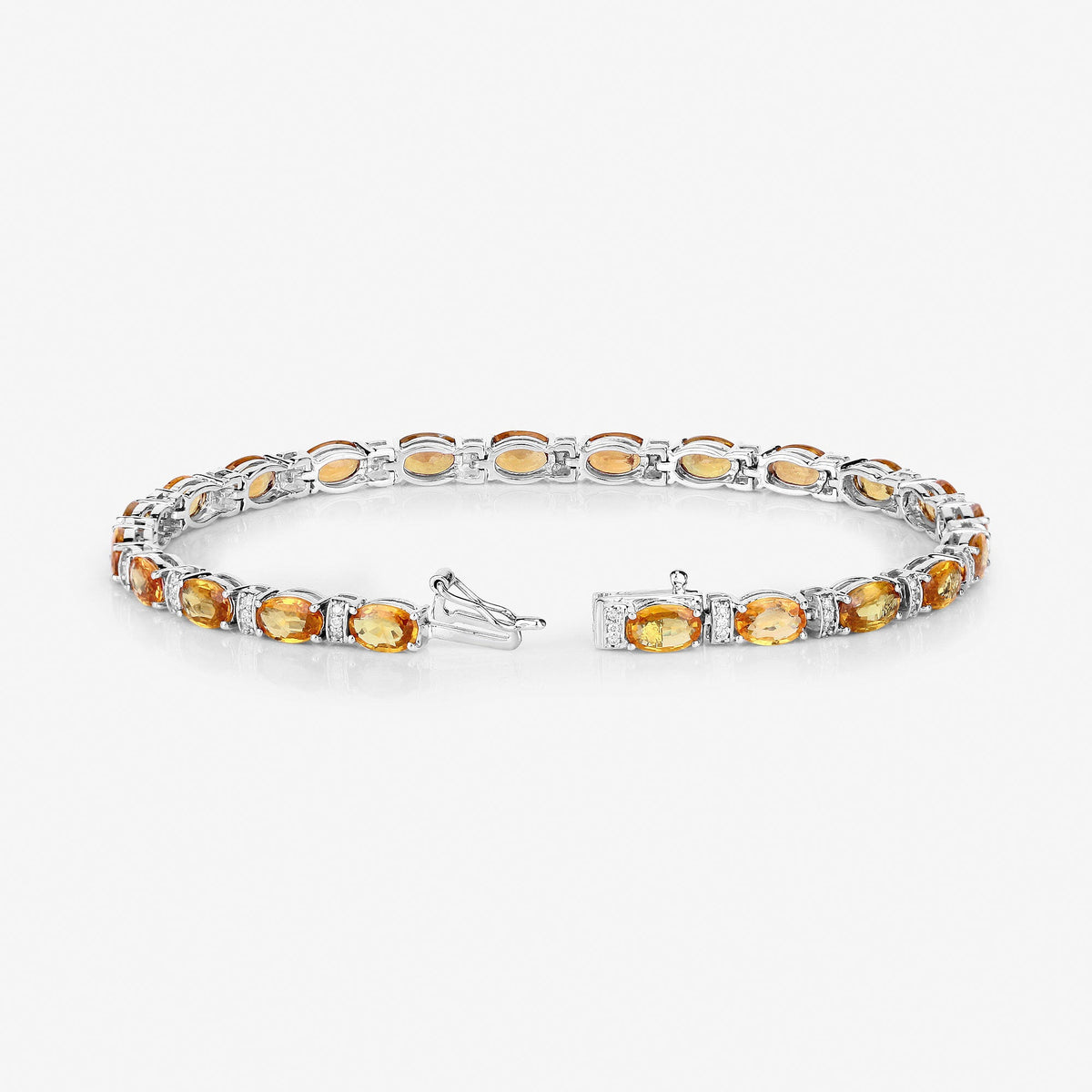 Pulsera de 12.33 quilates de zafiros naranjas genuinos y diamantes blancos en oro blanco de 14 quilates