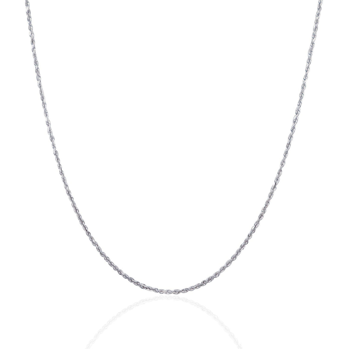 Cadena de cuerda sólida con corte de diamante de oro blanco de 10k y 1,4 mm