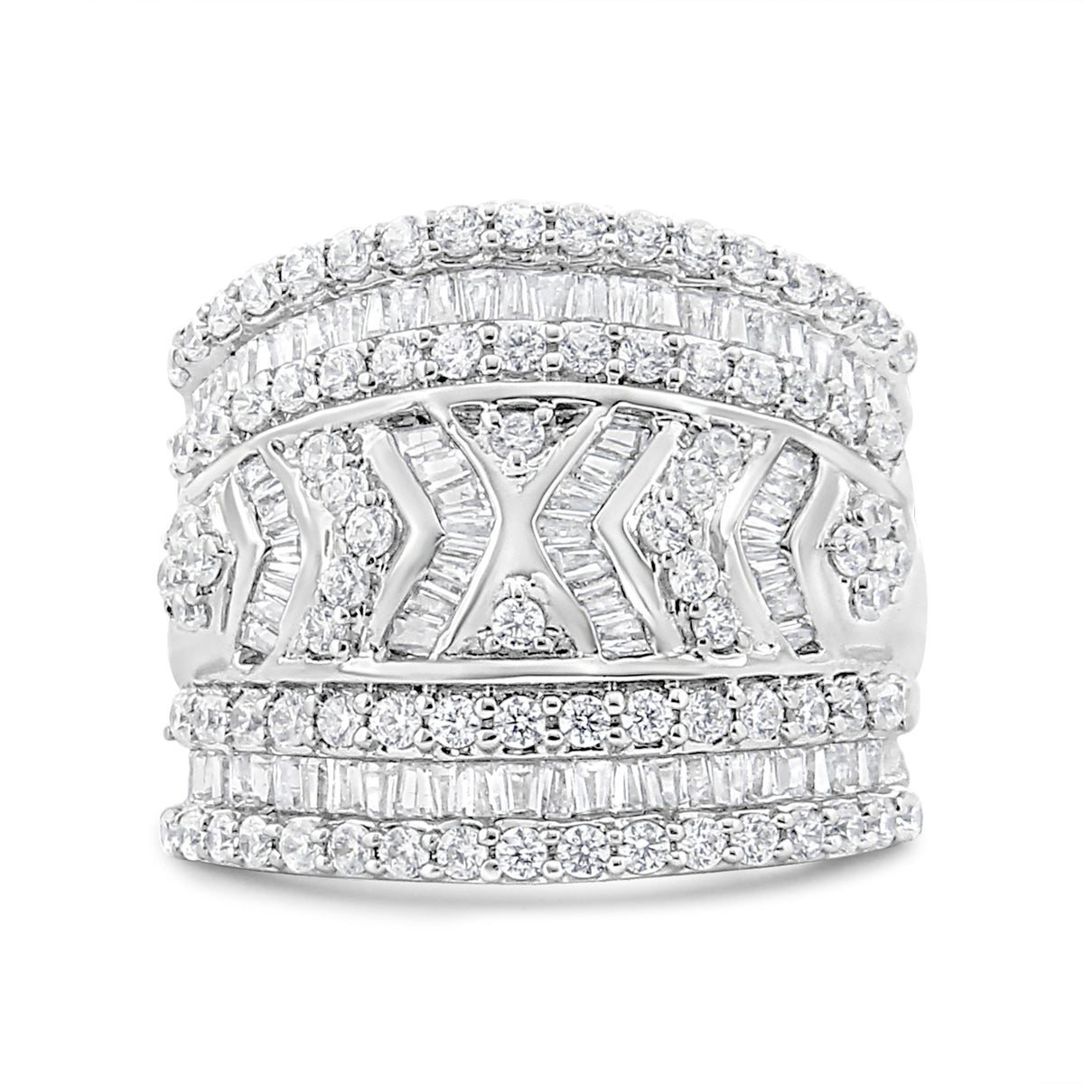 .925 Sterling Silver 2.0 Cttw Diamond Edge Multi-Row Ring Band ( J-K Color, I3 Clarity) - Ring Size 7