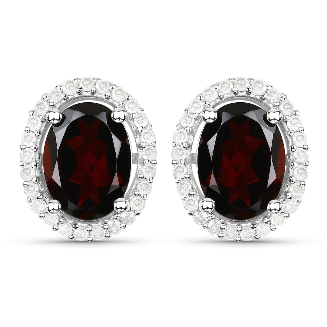 2.77 Carat Genuine Garnet and White Diamond .925 Sterling Silver Earrings