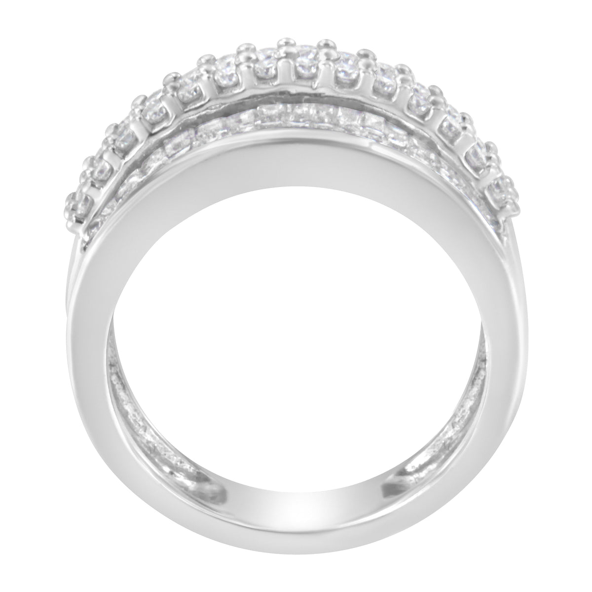 Anillo de oro blanco de 14K con diamantes redondos y baguette (1 1/2 Cttw, color F-G, claridad SI1-SI2) - Talla 6-3/4