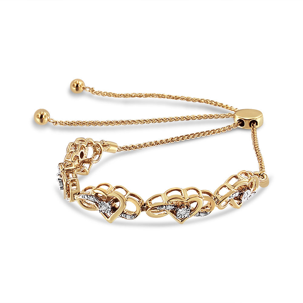 Pulsera Bolo Ajustable de 10-25 cm con Corazón Infinito y Diamantes de 0,10 ct. de Plata de Ley .925 Chapada en Oro Amarillo de 14K (Color H-I, Claridad I2-I3)