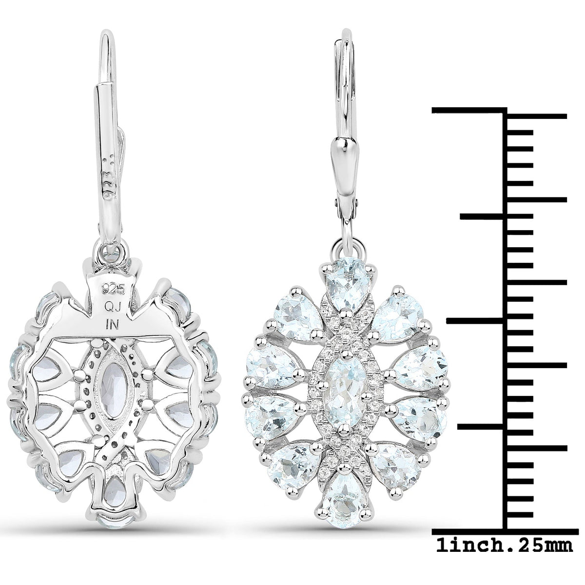 Pendientes de plata de ley .925 con aguamarina auténtica de 2.93 quilates y topacio blanco
