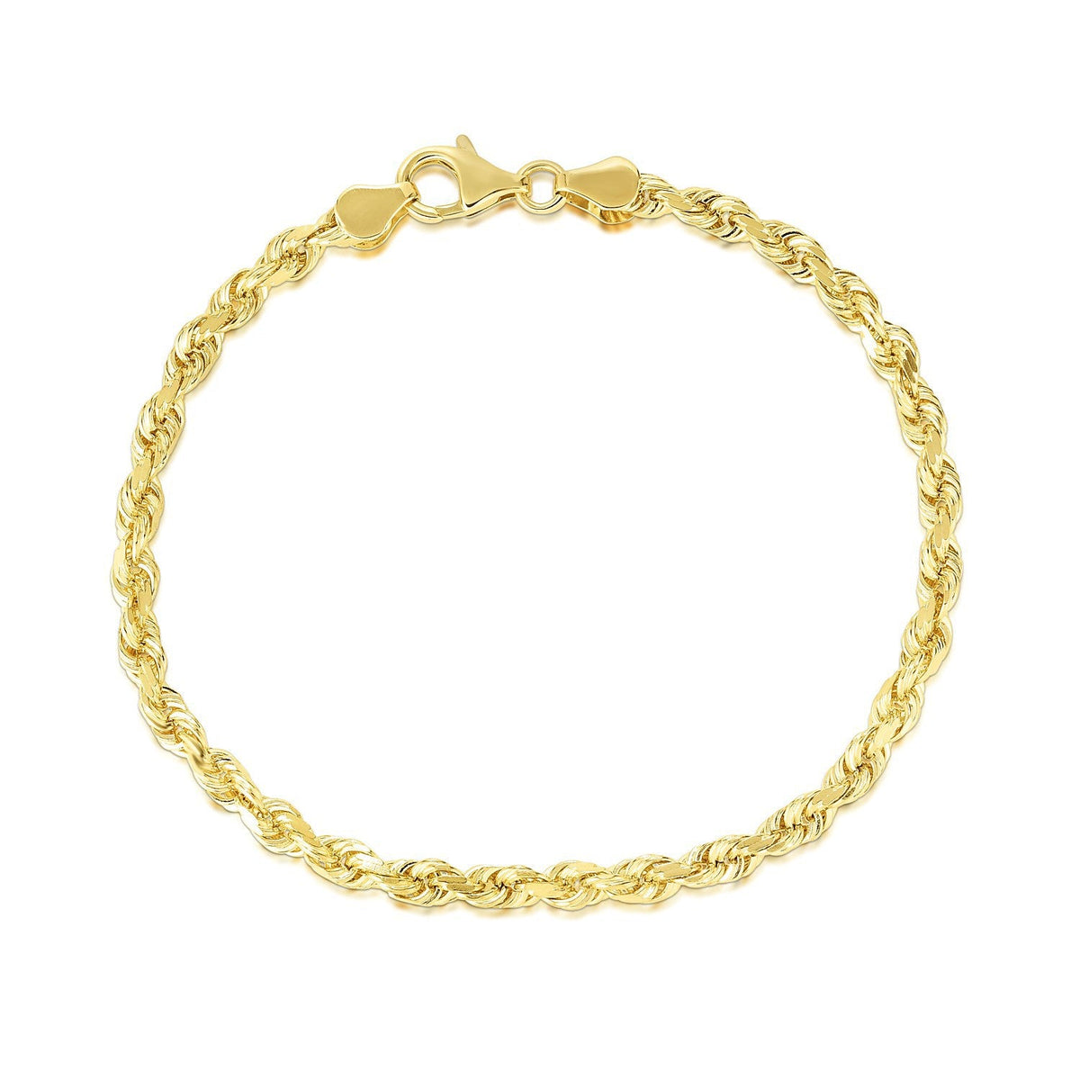 Pulsera de soga maciza de oro amarillo de 10k con corte de diamante de 5.0 mm