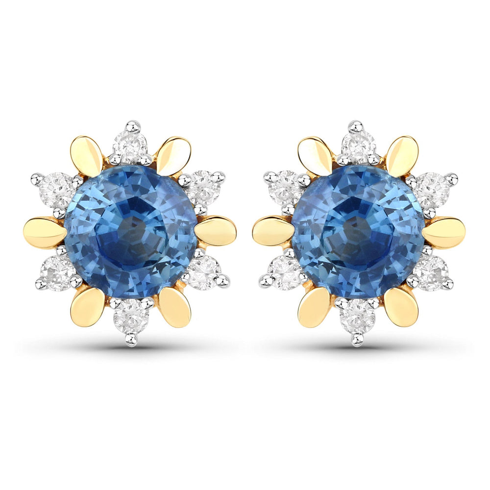 1.87 Carat Genuine Blue Sapphire and White Diamond 14K Yellow Gold Earrings