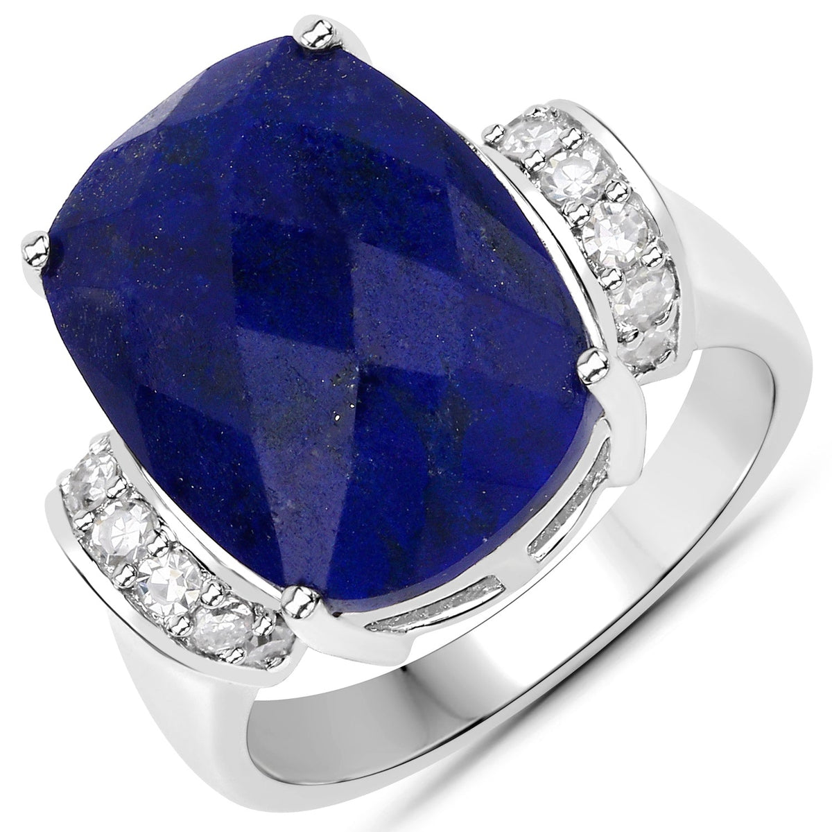 Anillo de plata de ley .925 con auténtico lapislázuli de 9,35 quilates y diamantes blancos