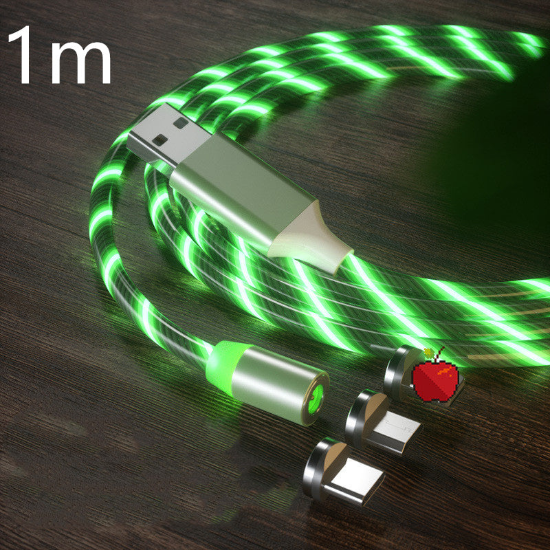 Streamer Magnetic LED Fast-Charge Cable – 3-in-1 USB-C • Micro-USB • Lightning with Colorful LED Glow (1 m / 2 m)