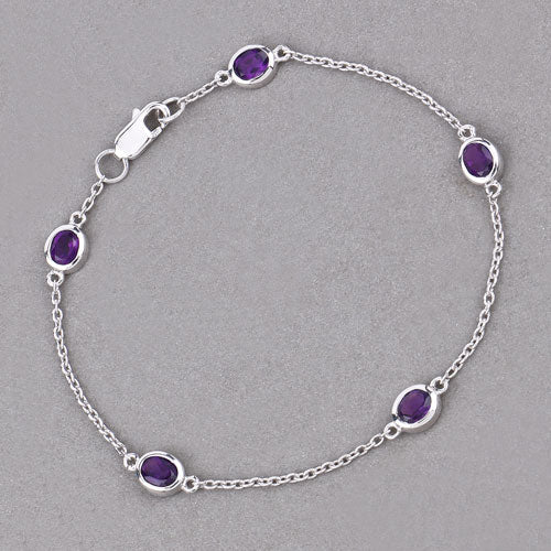 Pulsera de plata de ley .925 con amatista genuina de 1,70 quilates
