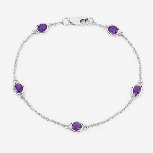 Pulsera de plata de ley .925 con amatista genuina de 1,70 quilates