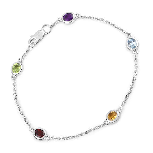 Pulsera de Plata de Ley 925 con Piedras Múltiples Genuinas de 1.83 Quilates