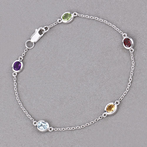 Pulsera de Plata de Ley 925 con Piedras Múltiples Genuinas de 1.83 Quilates