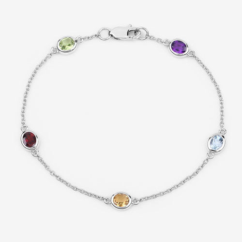Pulsera de Plata de Ley 925 con Piedras Múltiples Genuinas de 1.83 Quilates