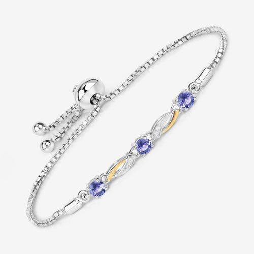 Pulsera de 0,77 quilates de tanzanita genuina y zafiro blanco de plata de ley 925