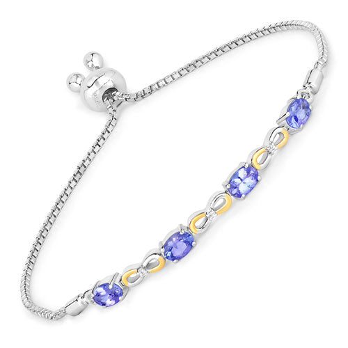 Pulsera de Plata de Ley 925 con Tanzanita Genuina de 1,81 Quilates y Topacio Blanco