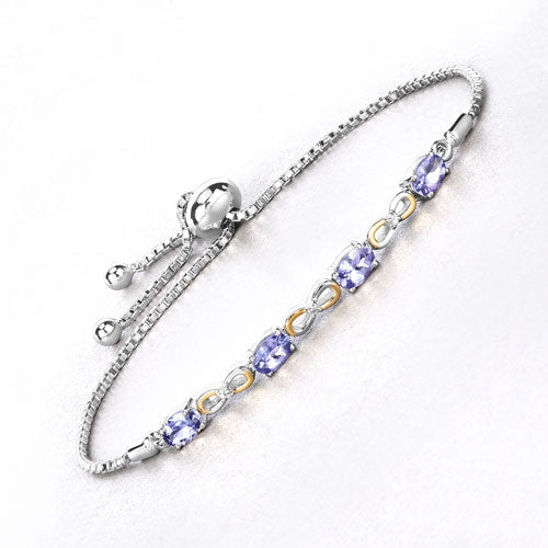 Pulsera de Plata de Ley 925 con Tanzanita Genuina de 1,81 Quilates y Topacio Blanco