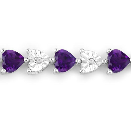 Pulsera de amatista genuina de 6,59 quilates y diamantes blancos de plata esterlina .925