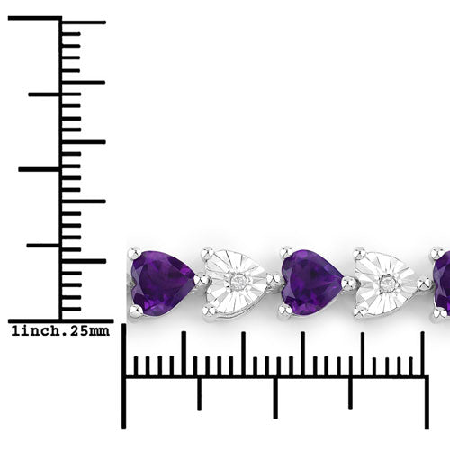 Pulsera de amatista genuina de 6,59 quilates y diamantes blancos de plata esterlina .925