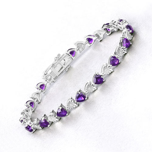 Pulsera de amatista genuina de 6,59 quilates y diamantes blancos de plata esterlina .925