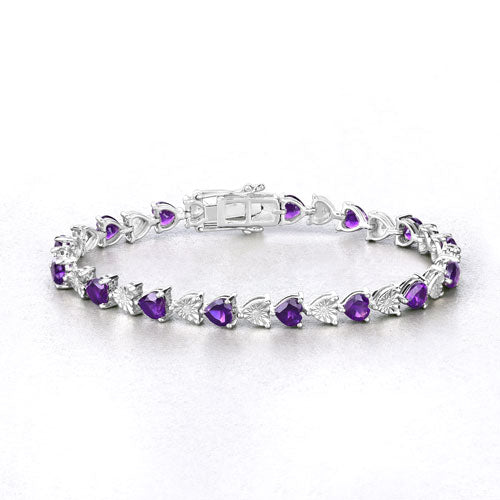 Pulsera de amatista genuina de 6,59 quilates y diamantes blancos de plata esterlina .925