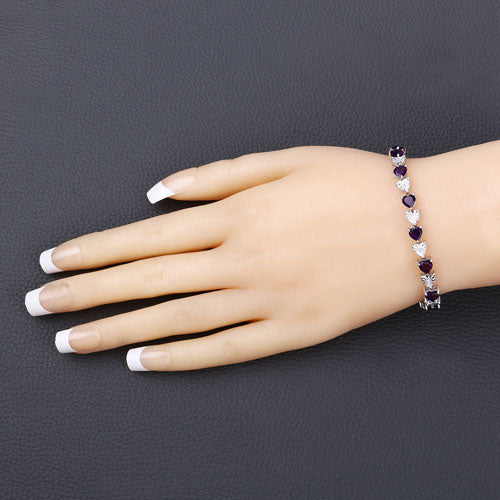 Pulsera de amatista genuina de 6,59 quilates y diamantes blancos de plata esterlina .925