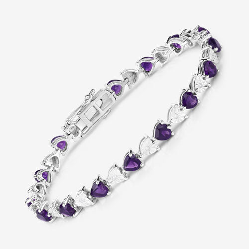 Pulsera de amatista genuina de 6,59 quilates y diamantes blancos de plata esterlina .925
