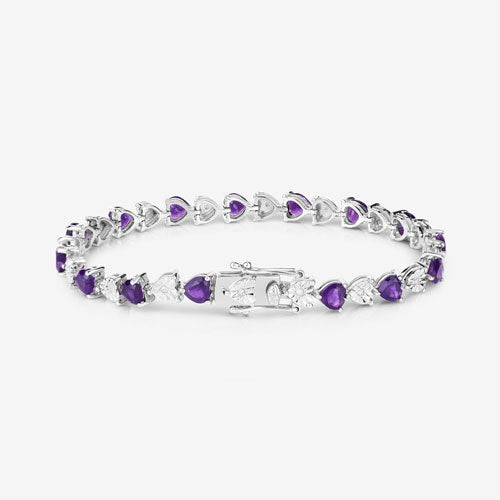 Pulsera de amatista genuina de 6,59 quilates y diamantes blancos de plata esterlina .925