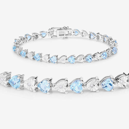 Pulsera de plata de ley .925 con topacio azul genuino de 7,64 quilates y diamantes blancos